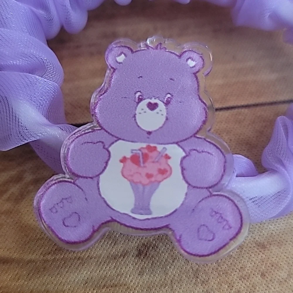 Bears Acrylic Pink and Purple Tulle Fabric Elastic Girl's Hair Crunchies